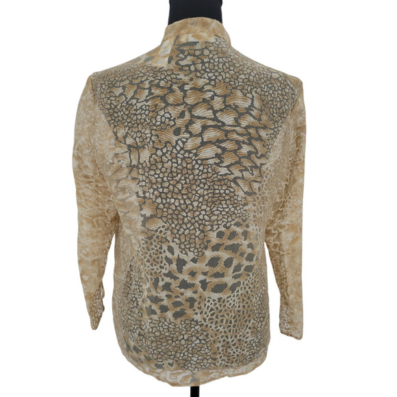 Sheer Gold Leopard Print Top Sequin Party Holiday Layering Indie Sleaze Size S - Picture 2 of 10